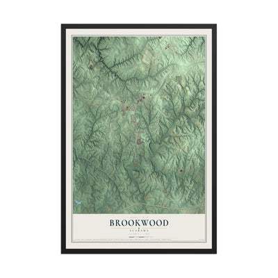 Map of Brookwood, Alabama, 12 x 18 inch print in a black wood frame