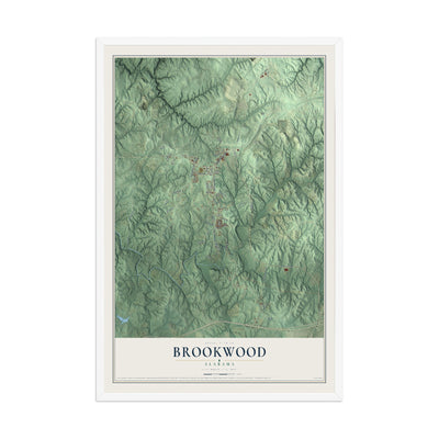 Map of Brookwood, Alabama, 12 x 18 inch print in a white wood frame