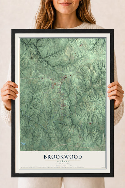 Map of Brookwood, Alabama, 18 x 24 inch print in a black wood frame