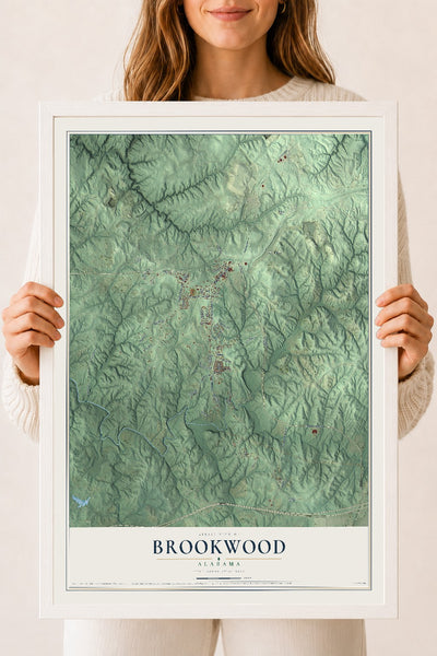Map of Brookwood, Alabama, 18 x 24 inch print in a white wood frame