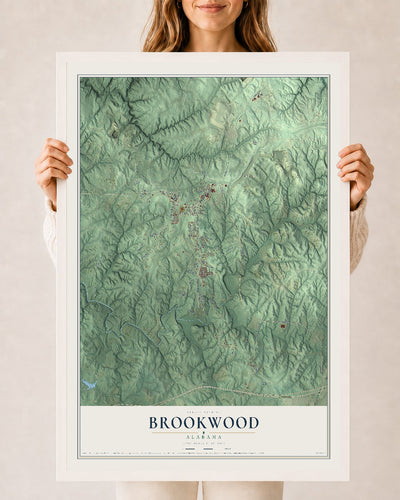 Map of Brookwood, Alabama, 24 x 36 inch print in a white wood frame