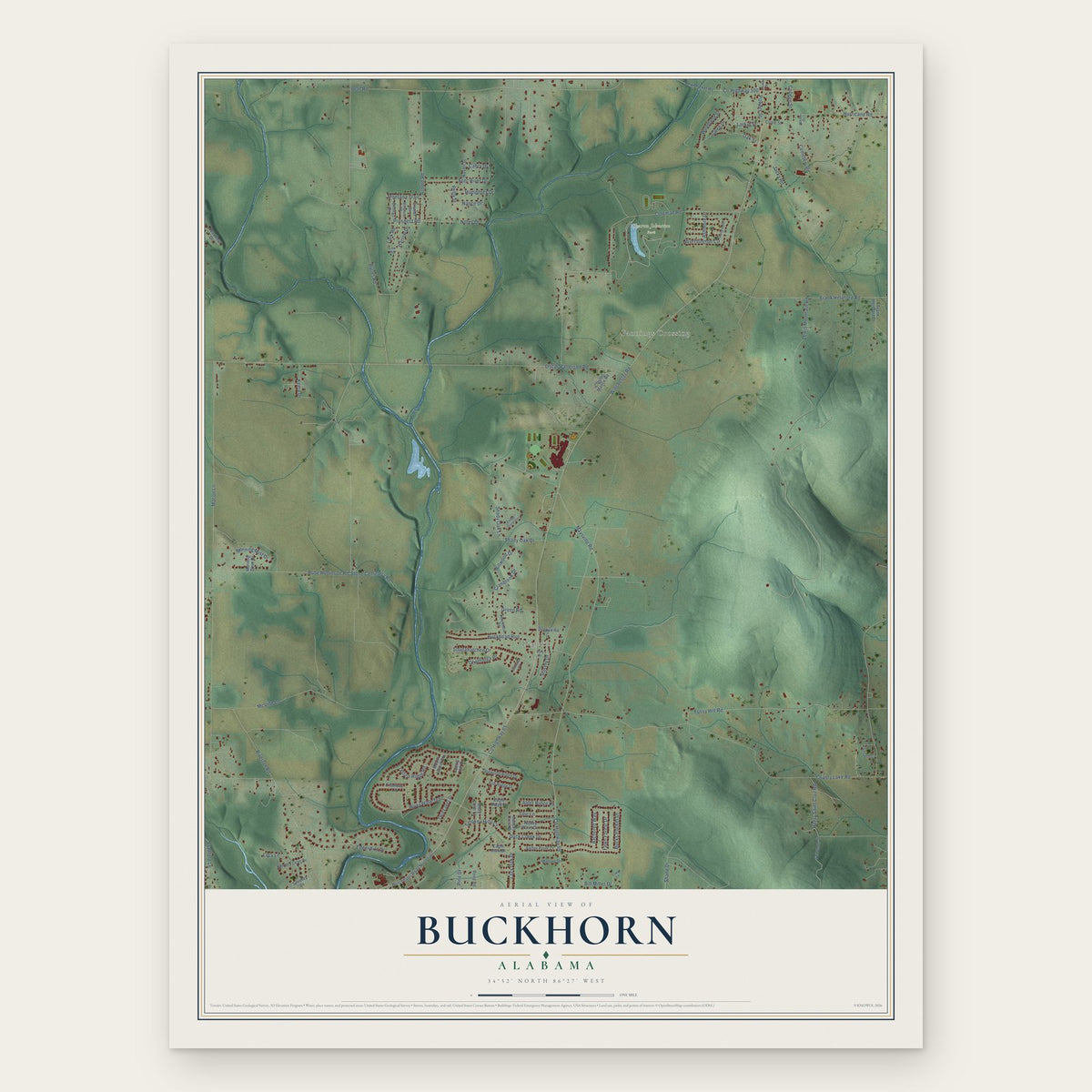 Buckhorn, Alabama map print, the full design
