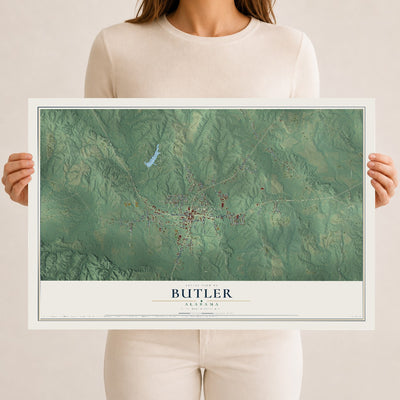 Map of Butler, Alabama, 12 x 18 inch unframed archival matte print