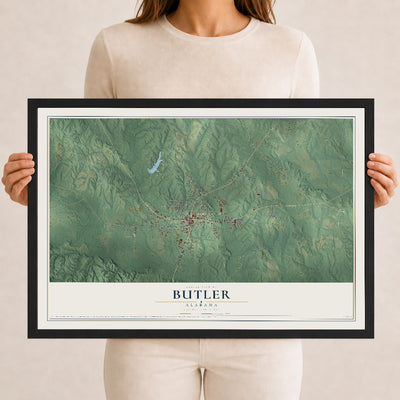 Map of Butler, Alabama, 12 x 18 inch print in a black wood frame