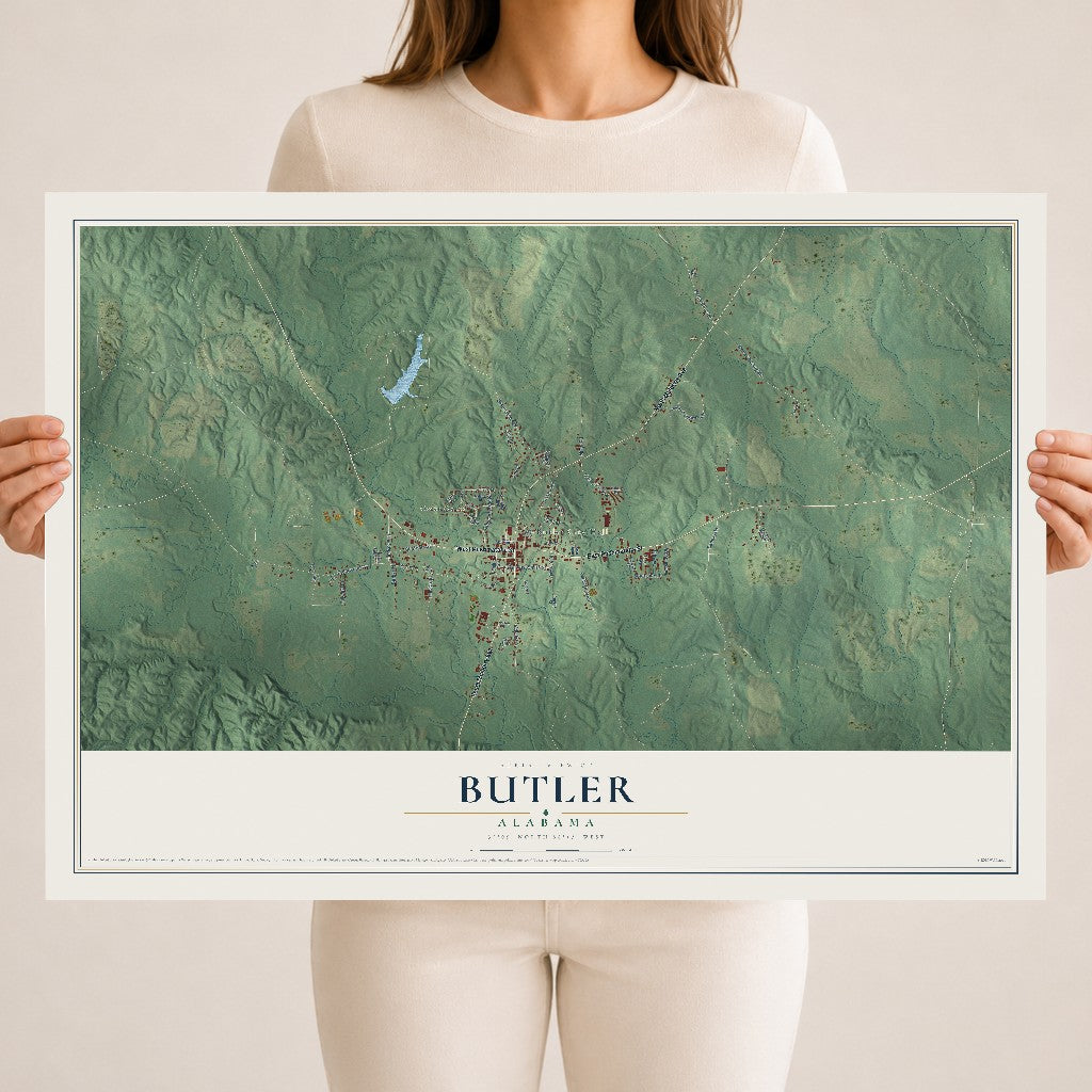 Map of Butler, Alabama, 18 x 24 inch unframed archival matte print