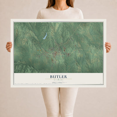 Map of Butler, Alabama, 24 x 36 inch unframed archival matte print
