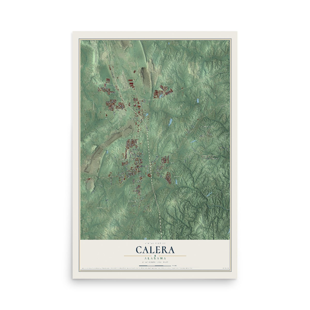 Map of Calera, Alabama, 12 x 18 inch unframed archival matte print