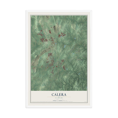 Map of Calera, Alabama, 12 x 18 inch print in a white wood frame