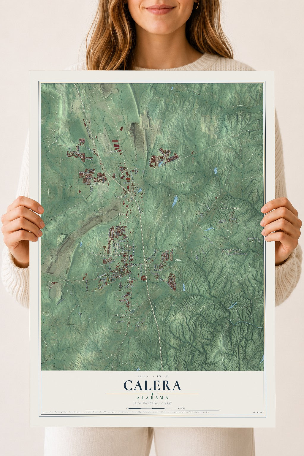 Map of Calera, Alabama, 18 x 24 inch unframed archival matte print