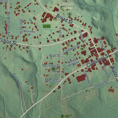 Close-up of the map of Camden, Alabama print showing street and building detail