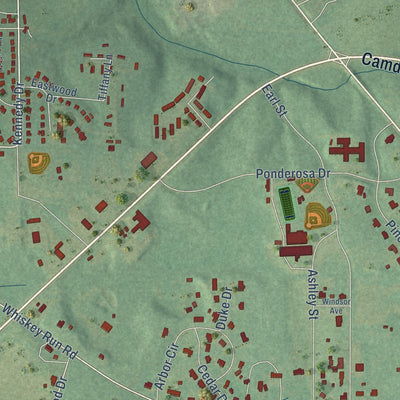 Second close-up of the map of Camden, Alabama print showing more streets and buildings