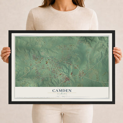 Map of Camden, Alabama, 12 x 18 inch print in a black wood frame