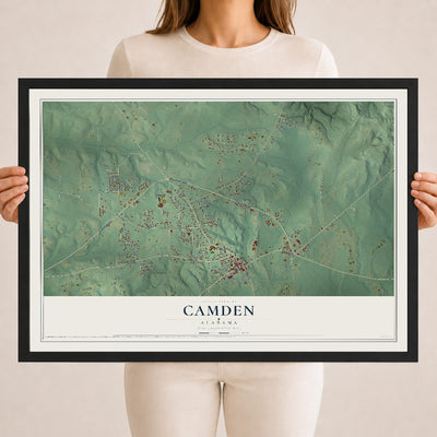 Map of Camden, Alabama, 18 x 24 inch print in a black wood frame