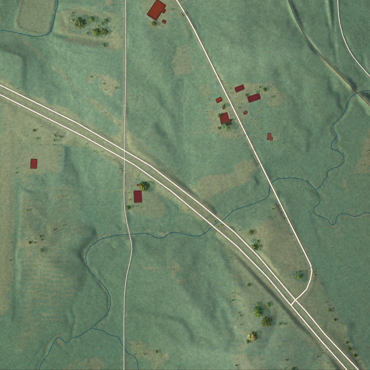Second close-up of the map of Camp Hill, Alabama print showing more streets and buildings