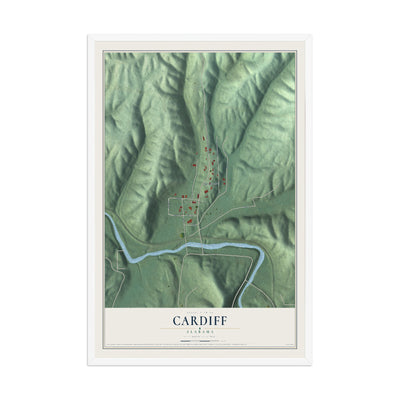 Map of Cardiff, Alabama, 12 x 18 inch print in a white wood frame