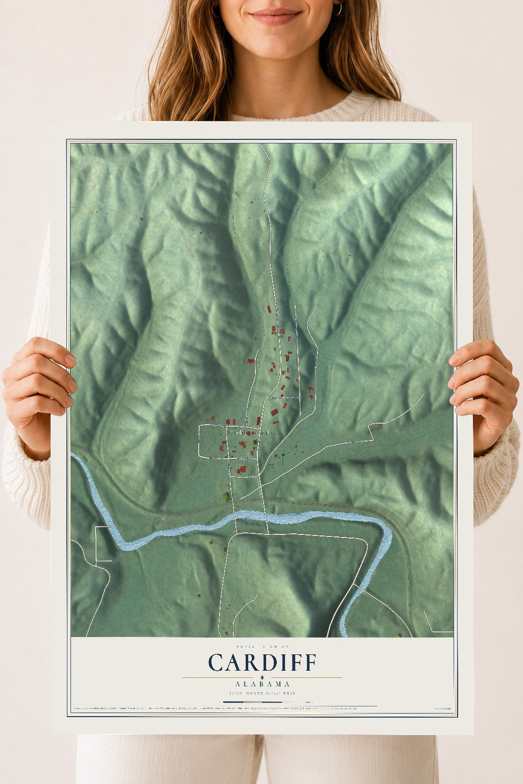 Map of Cardiff, Alabama, 18 x 24 inch unframed archival matte print