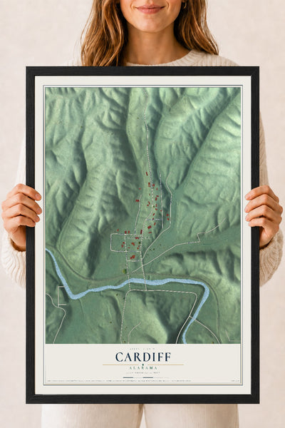 Map of Cardiff, Alabama, 18 x 24 inch print in a black wood frame