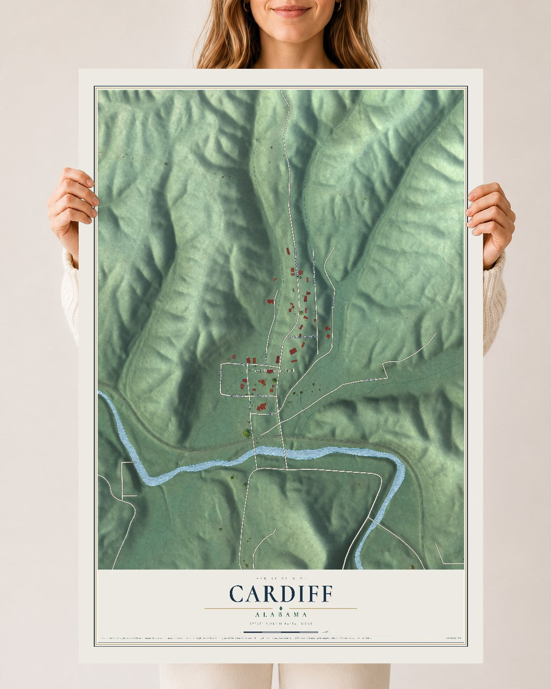 Map of Cardiff, Alabama, 24 x 36 inch unframed archival matte print