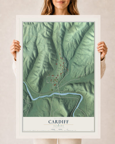 Map of Cardiff, Alabama, 24 x 36 inch print in a white wood frame