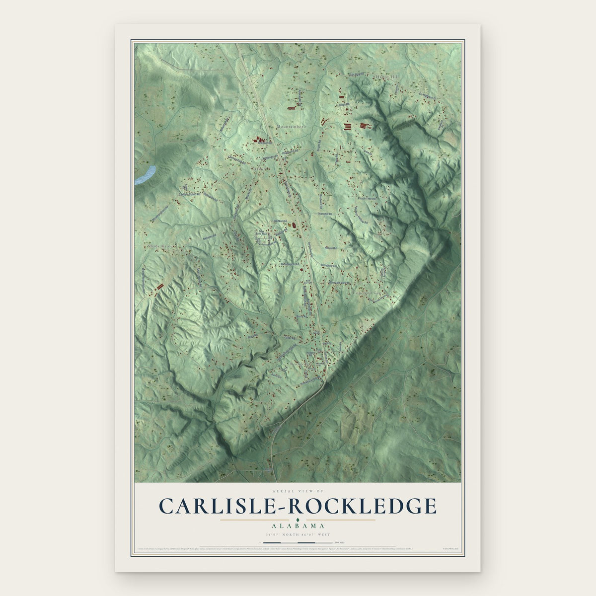 Carlisle-Rockledge, Alabama map print, the full design