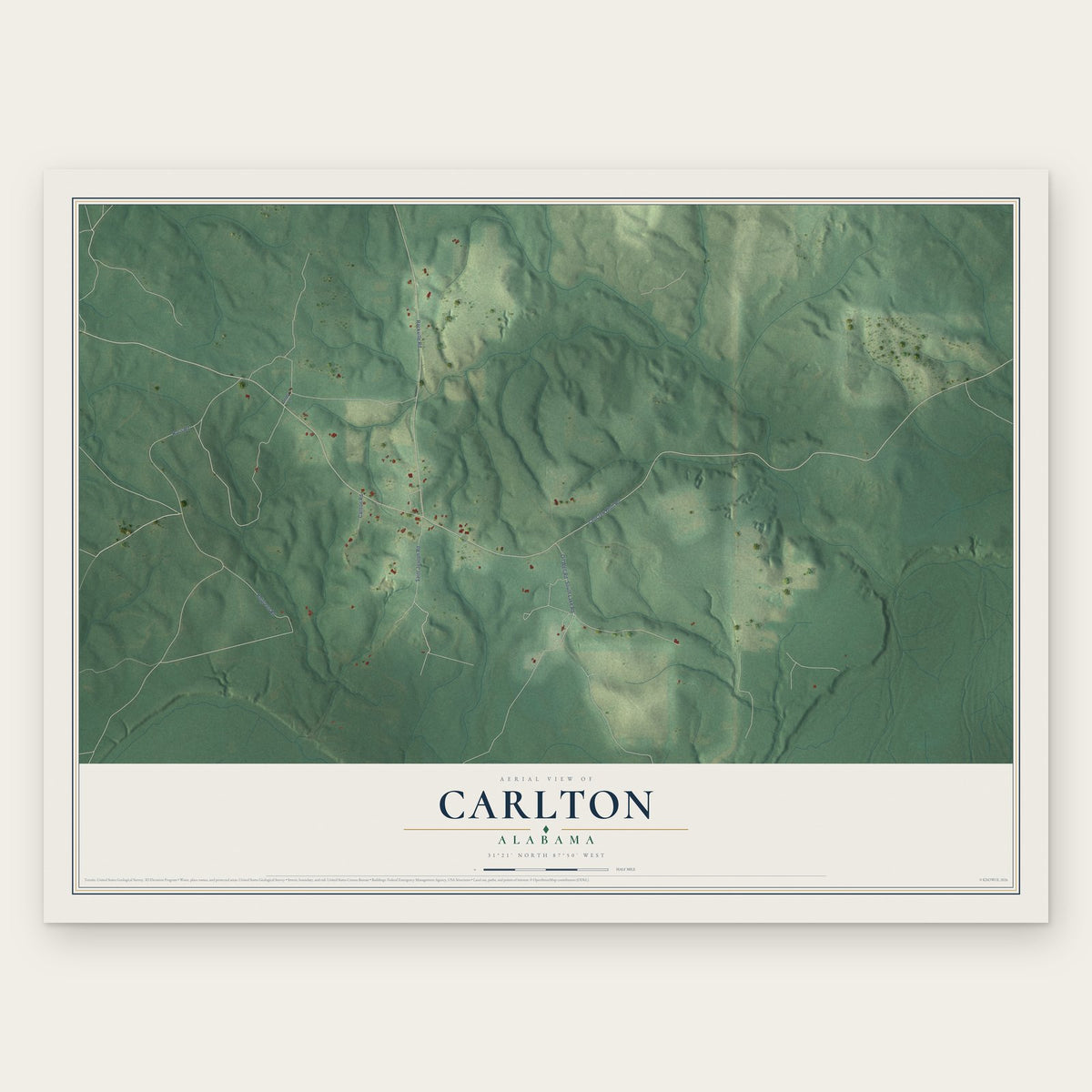 Carlton, Alabama map print, the full design