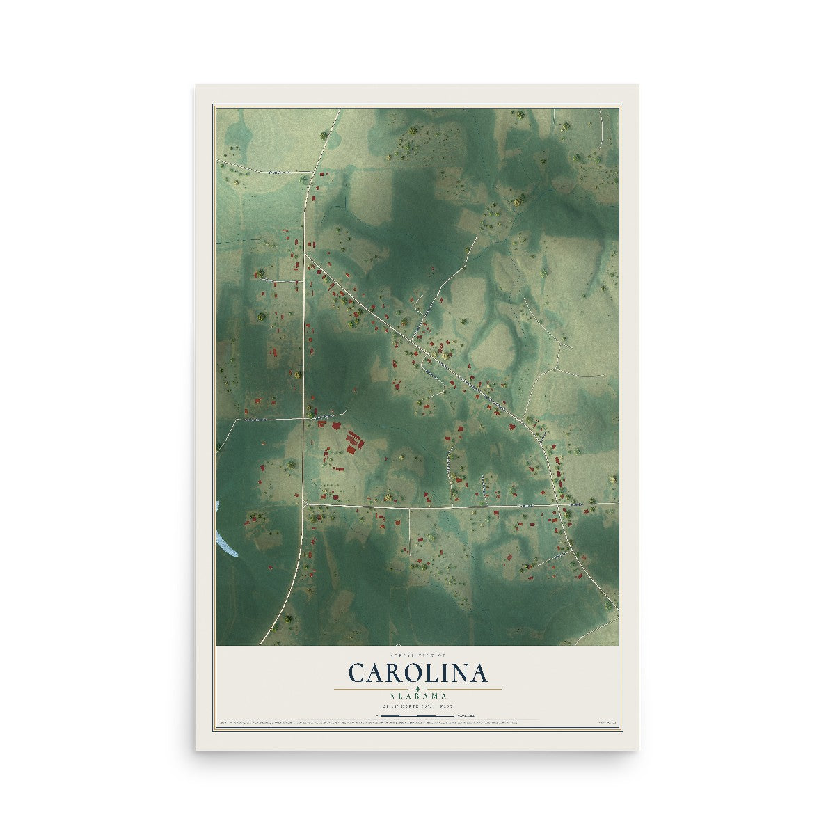Map of Carolina, Alabama, 12 x 18 inch unframed archival matte print