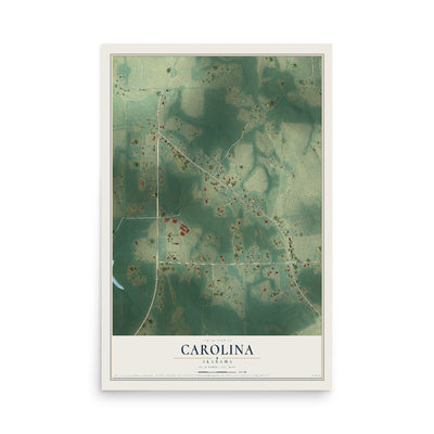 Map of Carolina, Alabama, 12 x 18 inch unframed archival matte print