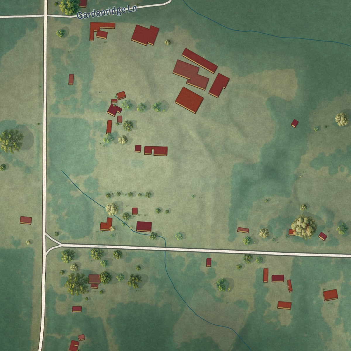 Second close-up of the map of Carolina, Alabama print showing more streets and buildings
