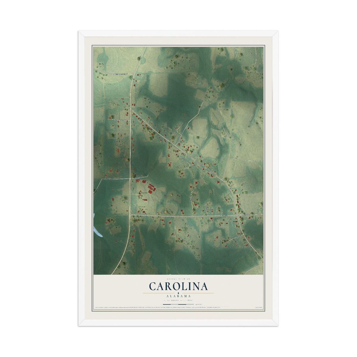 Map of Carolina, Alabama, 12 x 18 inch print in a white wood frame