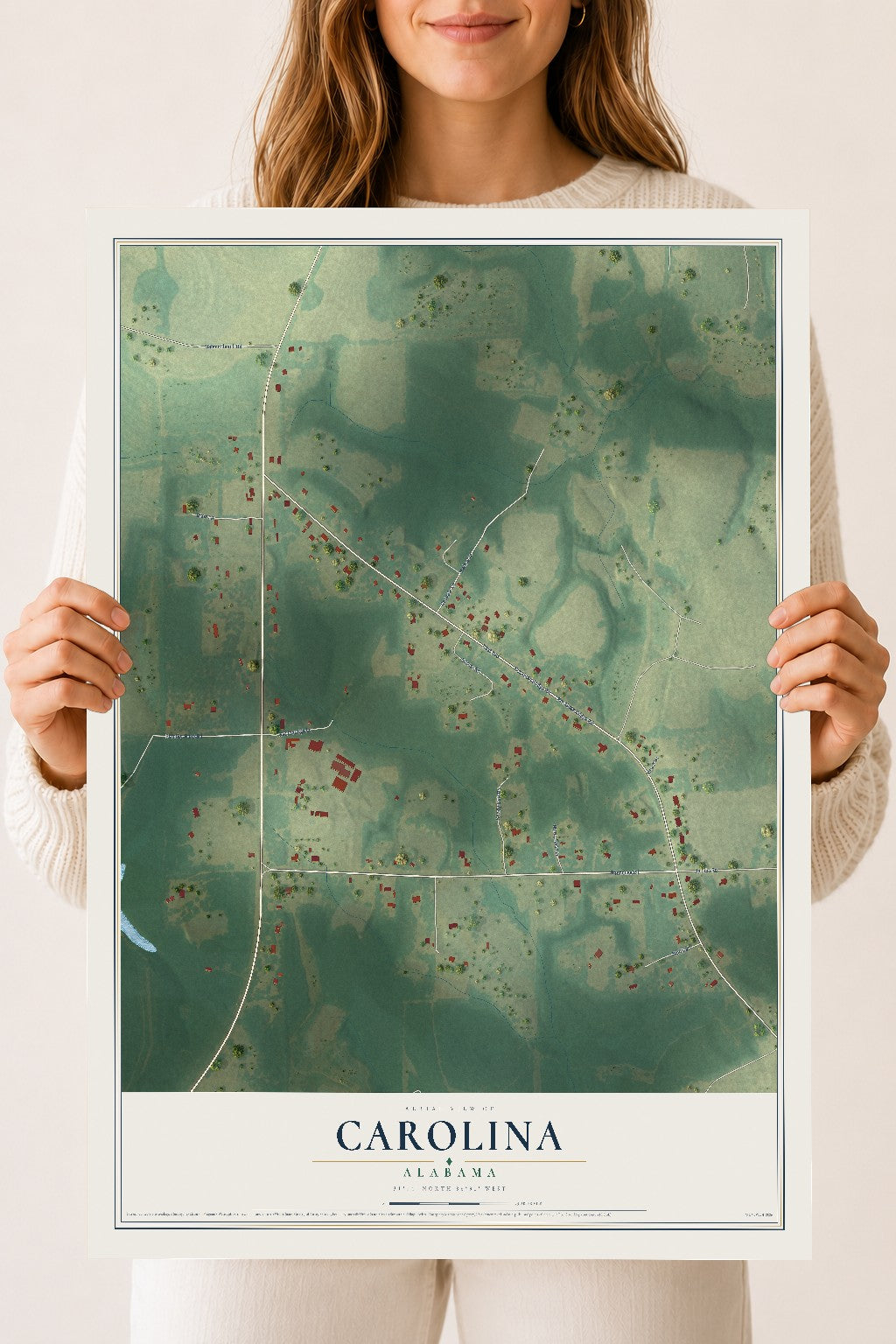 Map of Carolina, Alabama, 18 x 24 inch unframed archival matte print