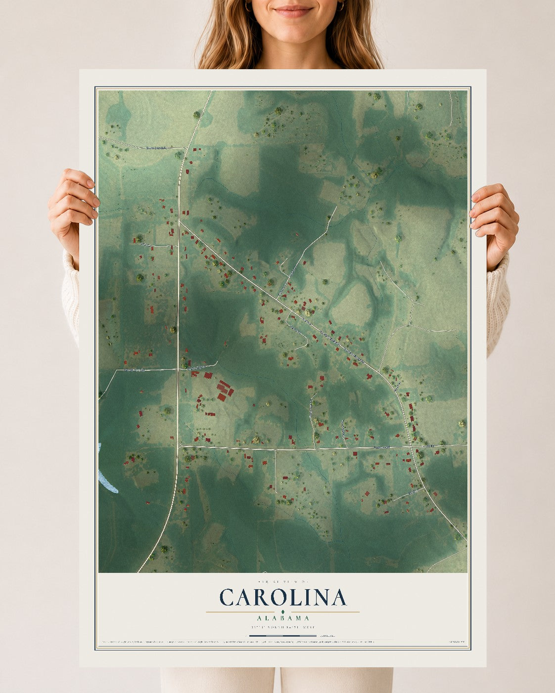 Map of Carolina, Alabama, 24 x 36 inch unframed archival matte print