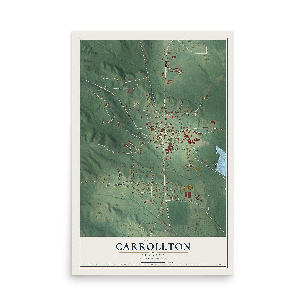 Map of Carrollton, Alabama, 12 x 18 inch unframed archival matte print