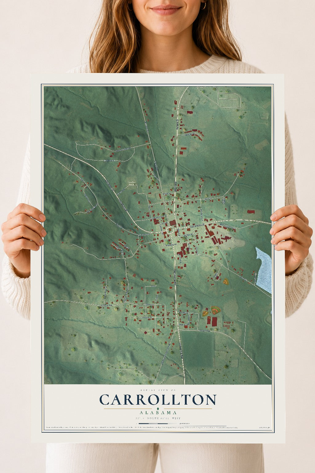 Map of Carrollton, Alabama, 18 x 24 inch unframed archival matte print