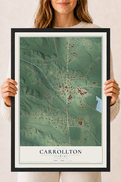 Map of Carrollton, Alabama, 18 x 24 inch print in a black wood frame