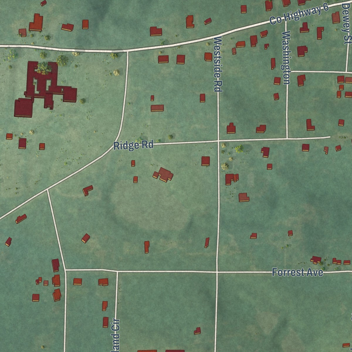 Close-up of the map of Castleberry, Alabama print showing street and building detail