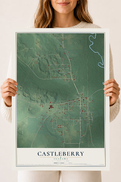 Map of Castleberry, Alabama, 18 x 24 inch unframed archival matte print