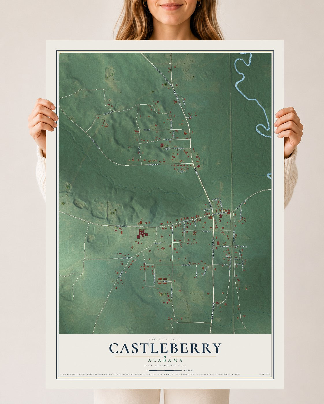 Map of Castleberry, Alabama, 24 x 36 inch unframed archival matte print