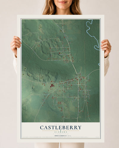 Map of Castleberry, Alabama, 24 x 36 inch unframed archival matte print