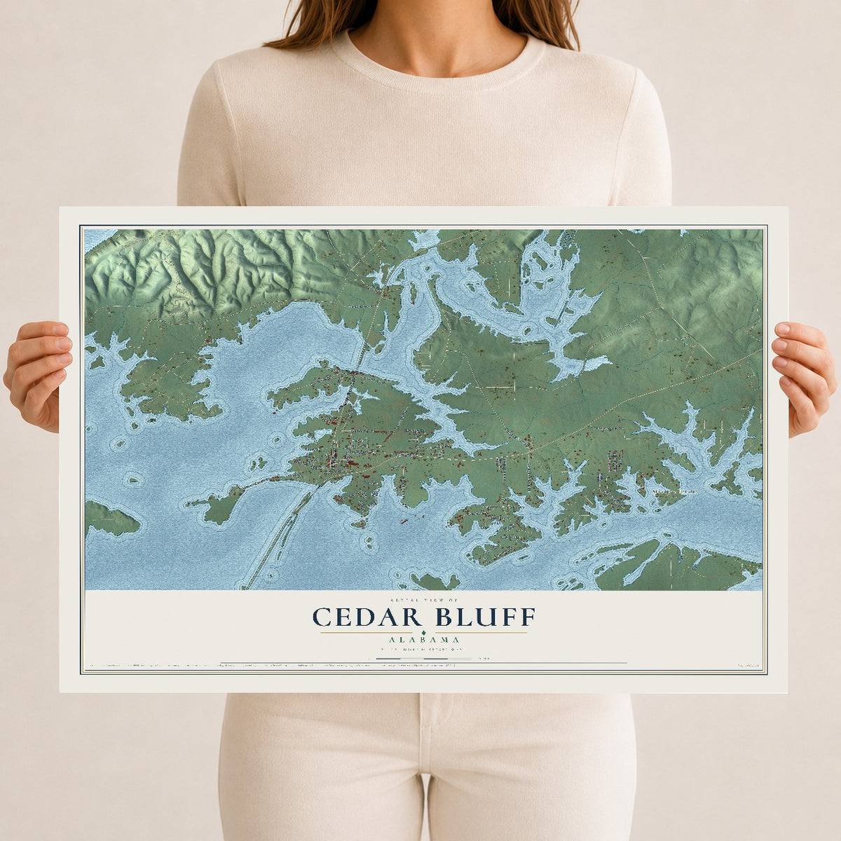 Map of Cedar Bluff, Alabama, 12 x 18 inch unframed archival matte print