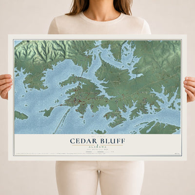 Map of Cedar Bluff, Alabama, 18 x 24 inch unframed archival matte print