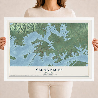 Map of Cedar Bluff, Alabama, 18 x 24 inch print in a white wood frame