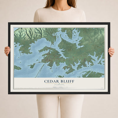 Map of Cedar Bluff, Alabama, 24 x 36 inch print in a black wood frame