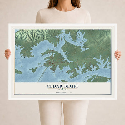Map of Cedar Bluff, Alabama, 24 x 36 inch print in a white wood frame