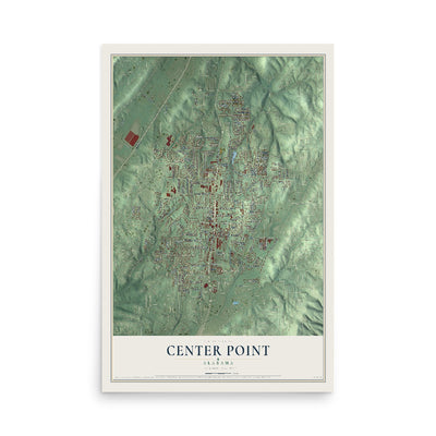 Map of Center Point, Alabama, 12 x 18 inch unframed archival matte print
