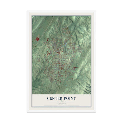 Map of Center Point, Alabama, 12 x 18 inch print in a white wood frame