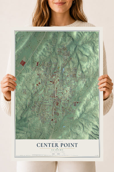 Map of Center Point, Alabama, 18 x 24 inch unframed archival matte print