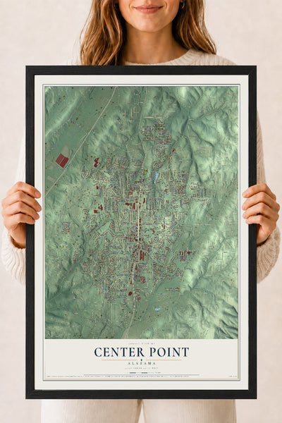 Map of Center Point, Alabama, 18 x 24 inch print in a black wood frame