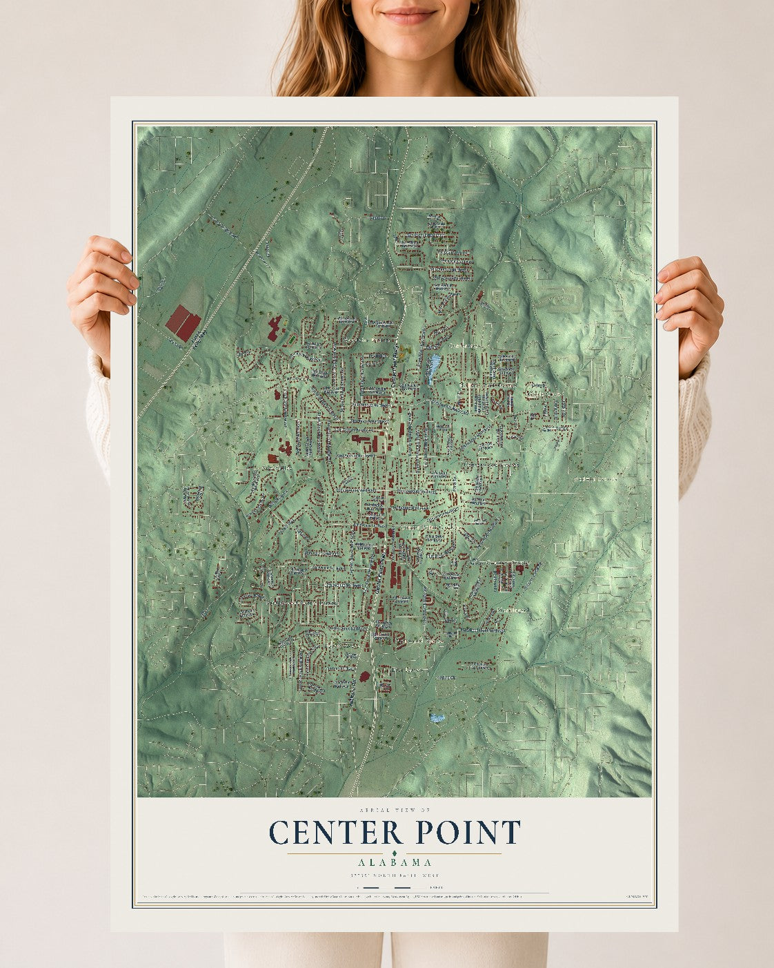 Map of Center Point, Alabama, 24 x 36 inch unframed archival matte print