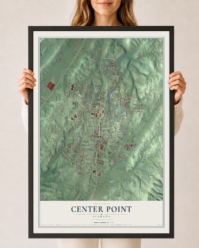 Map of Center Point, Alabama, 24 x 36 inch print in a black wood frame