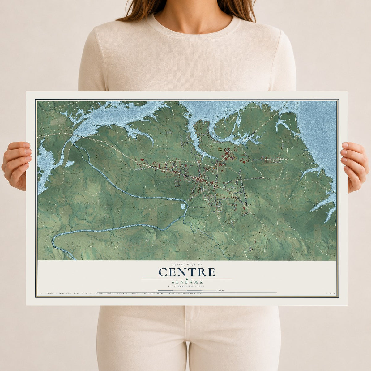 Map of Centre, Alabama, 12 x 18 inch unframed archival matte print